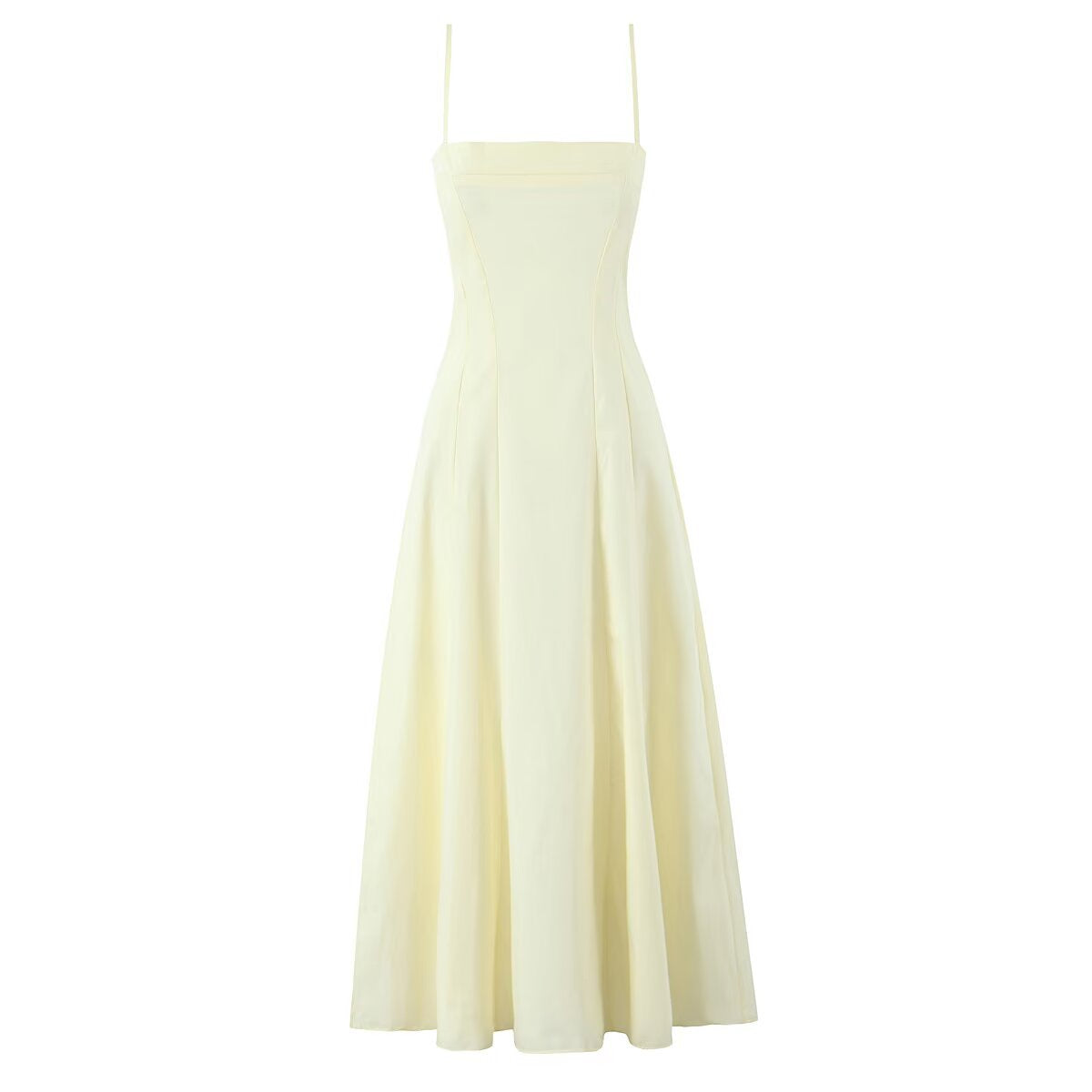Waist hugging backless solid color suspender dress