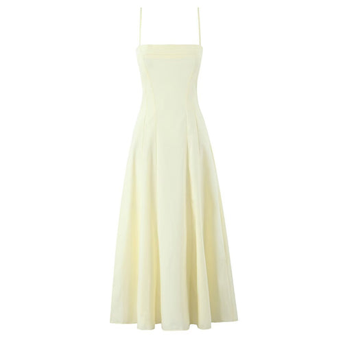 Waist hugging backless solid color suspender dress