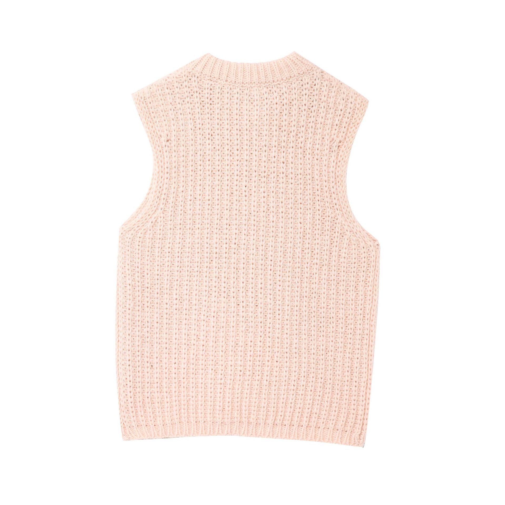 Sleeveless transparent stiff yarn bow decoration knitted vest top for women