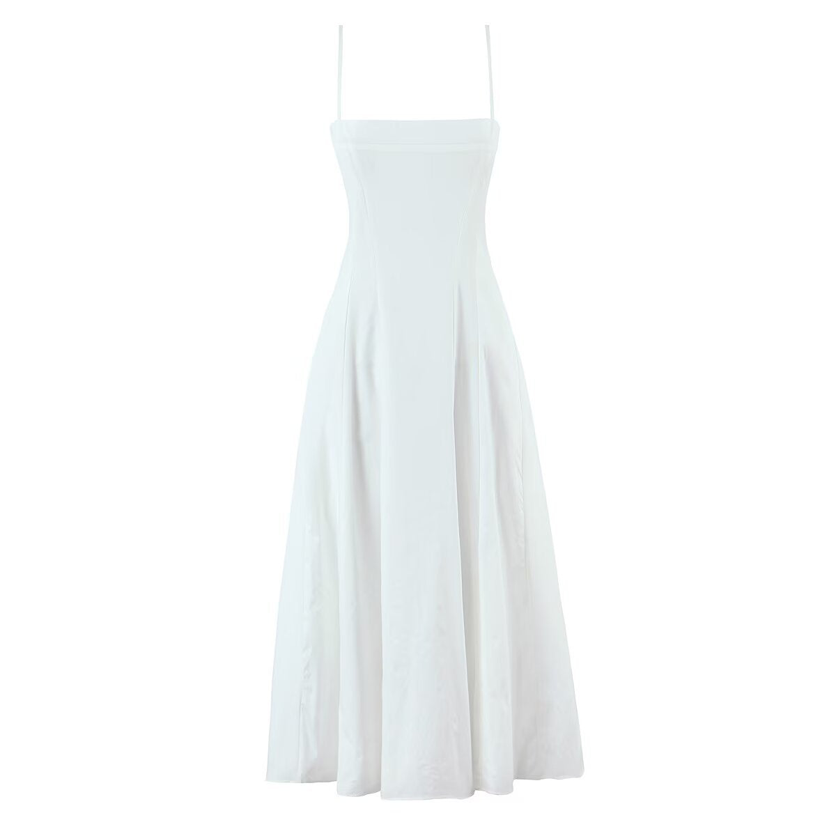 Waist hugging backless solid color suspender dress